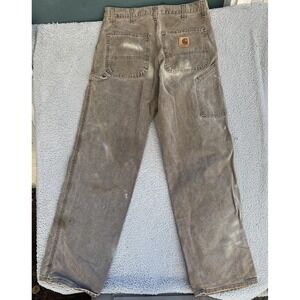 VTG Carhartt Mens Sz 32x32 Brown Canvas Carpenter Straight Work Pants USA WU0382